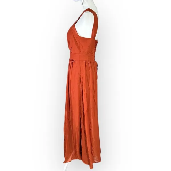 Birdy Grey Maxi Dress Women's Medium Rust Orange Tie Back Halter Sleeveless - Image 2