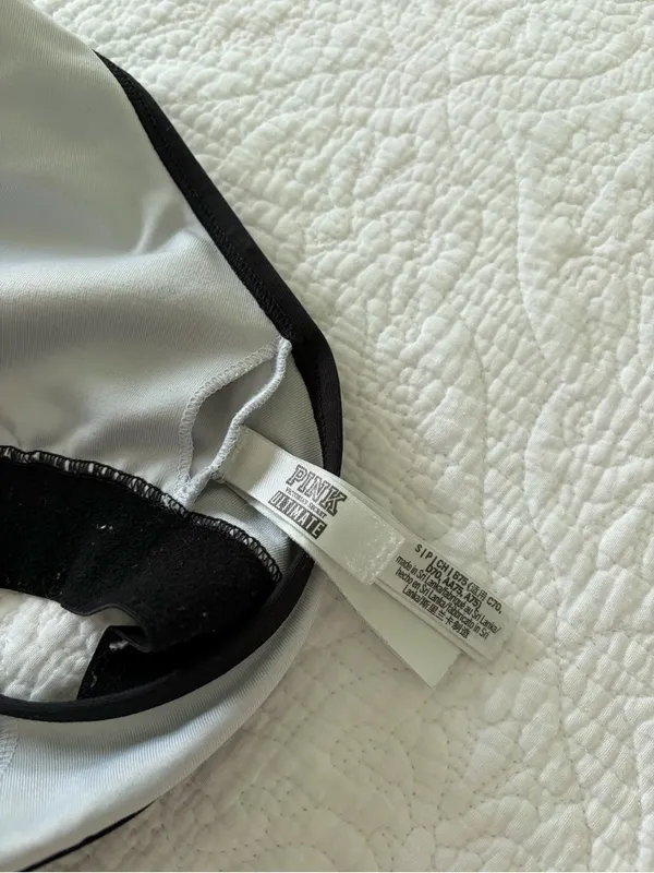 PINK Victoria's Secret White Sports Bralette with Black Trim - Image 2