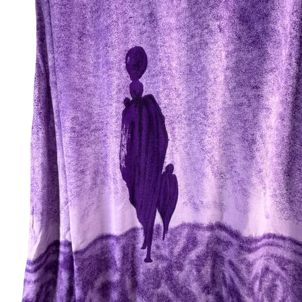 Vintage Magic Shift Dress Womens L Purple Abstract Print Fringe Hem Boho Artsy - Image 4