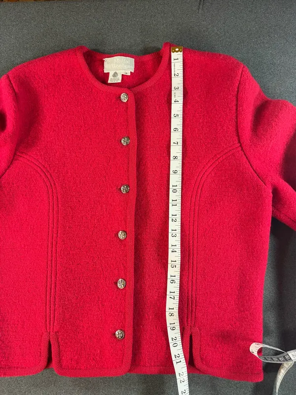 Vintage 1970s Wool Cardigan SIZE 14 100% Pure Wool Moffat Woollens Red Bouclé - Image 11