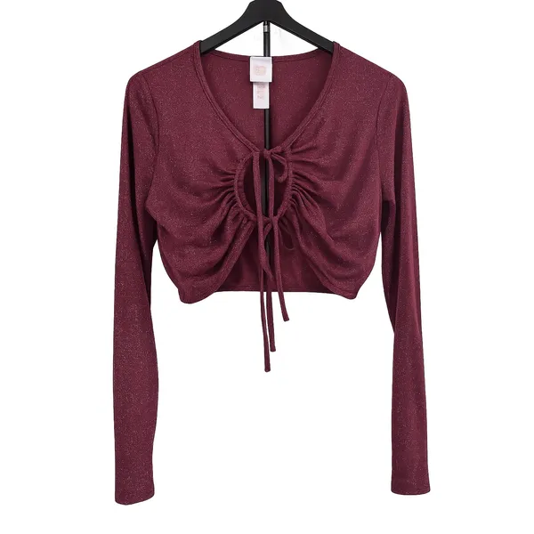 Savage‎ X Fenty Large Burgundy Metallic Ruched Cutout Crop Top - Image 2