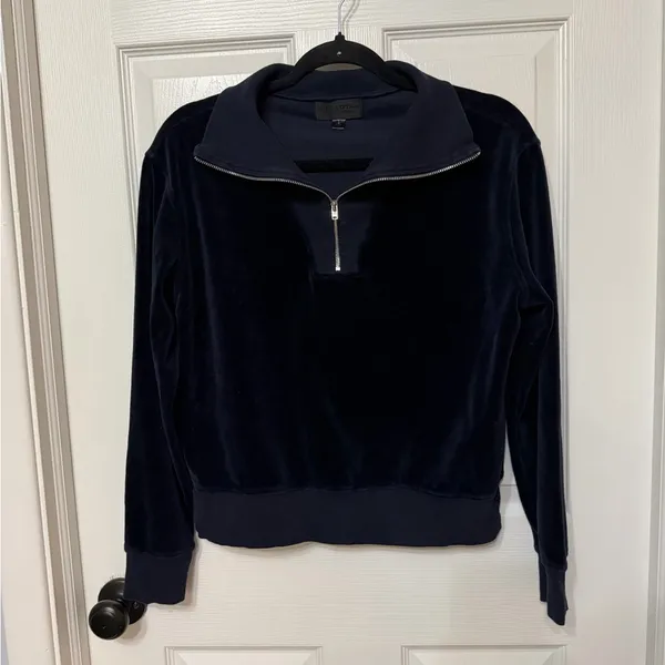 NILI LOTAN BENTLEY VELOUR QUARTER ZIP SWEATSHIRT in navy size small‎ - Image 2