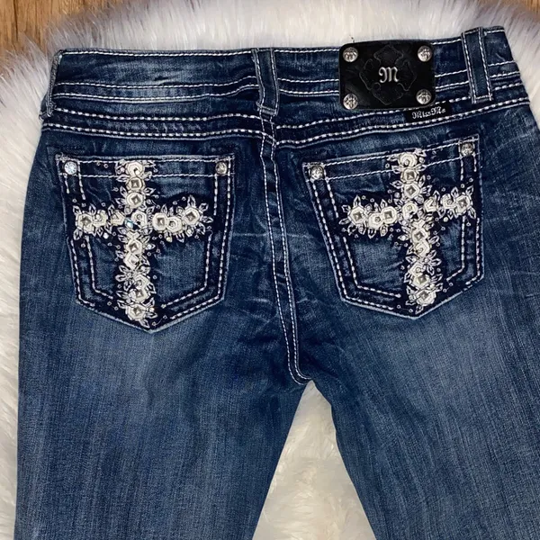Miss me 30 studded cross Dark Wash Women's Straight Leg Jeans - Blue - Image 4