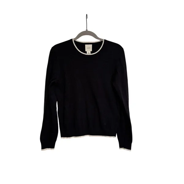 Calvin Klein Women's Black Contrast Trim Crewneck Sweater Size M NWT - Image 2
