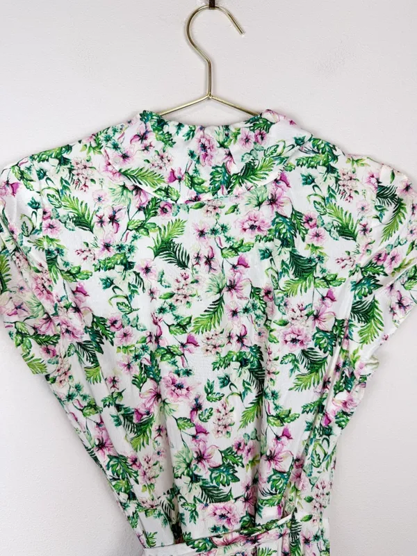 Juicy Couture Allover‎ Floral Wrap Dress Ruffle White Green Pink Size 0 - Image 9