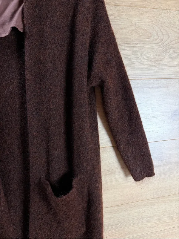 HUMANOID Brown Wool Mohair MIDI Cardigan Size Small - Image 4