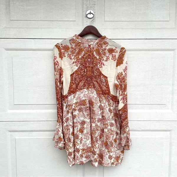 Free People Womens Dress Tunic Lady Luck Liberty Floral Tie Neck Medium - Image 3