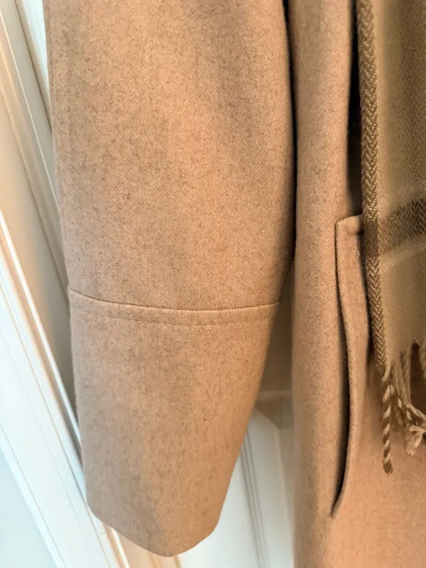 London Fog Women's Oatmeal Heather Wool Blend Raglan Coat with Scarf Size M - Image 7