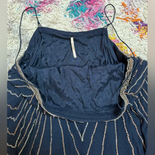 Free People Navy Beaded Spaghetti Strap Top - Image 7