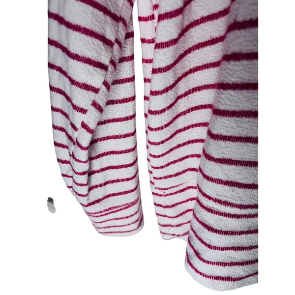 Aerie Small Red White Textured Striped Oversized Drop Shoulder Sweatshirt - Image 4