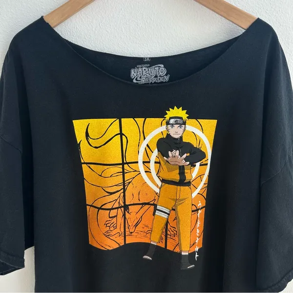 Naruto Off The Shoulder Anime Graphic Tee Black Size undefined - Image 2