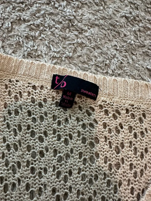 Crochet Swimsuit Coverup Top Tan Size M - Image 2