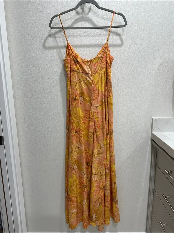 Olivaceous Yellow and Peach Floral Maxi Dress - Image 5