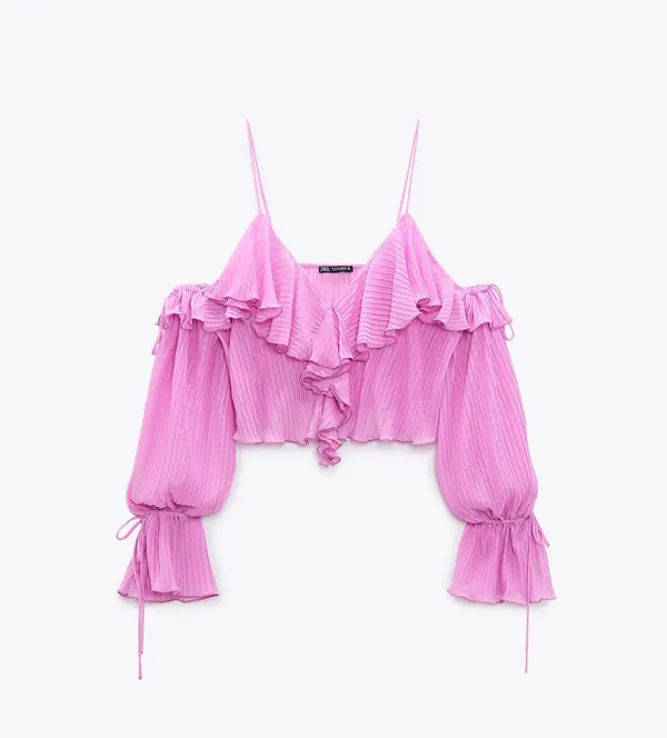 ZARA NWT  Pink RUFFLED PLEATED TOP - Image 4