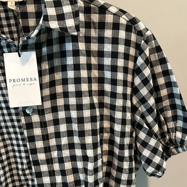 Promesa‎ Small Carefree Heart Cropped Gingham Button-Up Shirt - Image 5