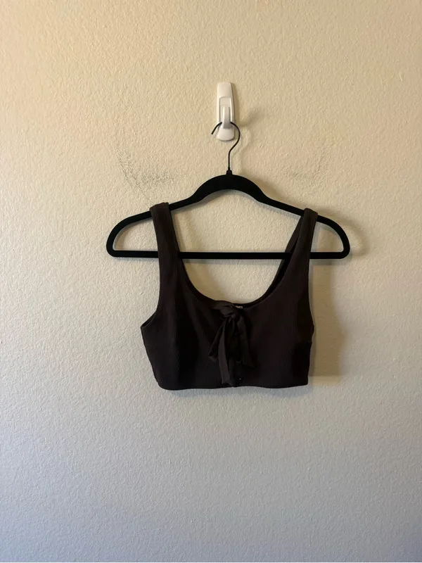 Ganni Ribbed Laced Up Ribbed Bikini Brown Top Size M Swim Vacation Neutral - Image 2