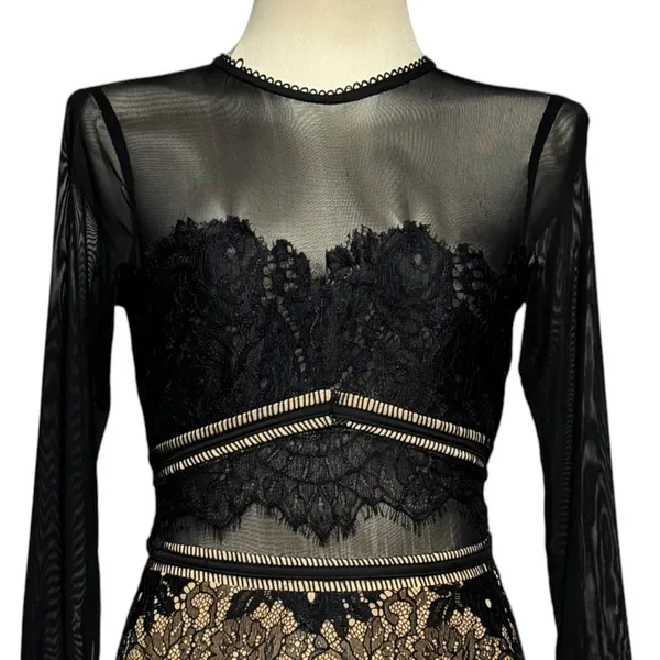 Gianni Bini Lace Mesh Sheer Illusion Mini Cocktail Dress Black XS - Image 2