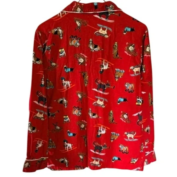 Old Navy Women’s Red Dog Print Pajama Set Button Front Shirt Pants Size Medium - Image 4