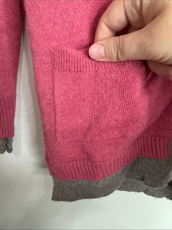 Banana Republic Cashmere Wool Raspberry V-neck Button-down Cardigan Grey Trim S - Image 8