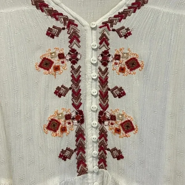 Free People Ariana White and Red embroidered tunic top size X Small - Image 5