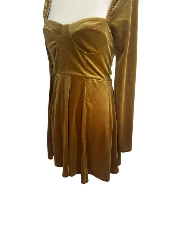 F21 Gold Velvet Long Sleeve Dress Size Small - Image 2