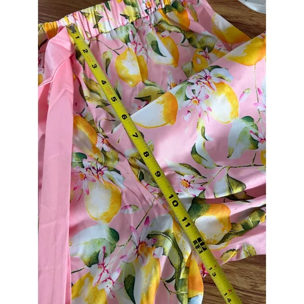 Pink Lemon Print Pajama Set Button Down Long Sleeve Pants Small - Image 13