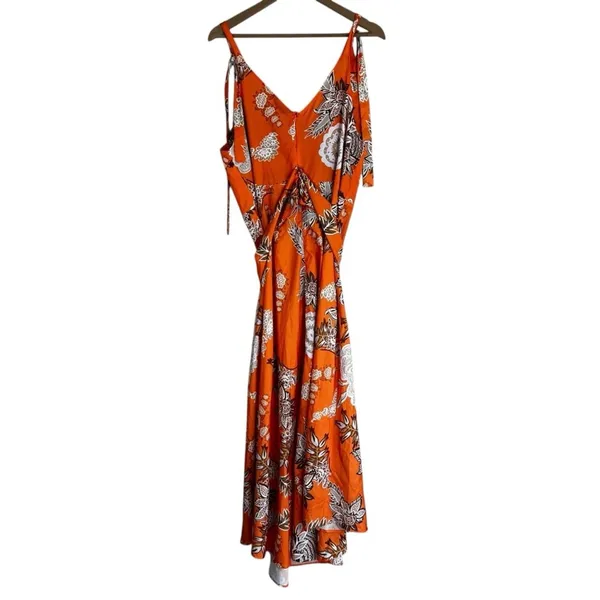 Chicme Belted Maxi Dress Womens XL Orange Floral Lightweight Resort Vacation - Image 4