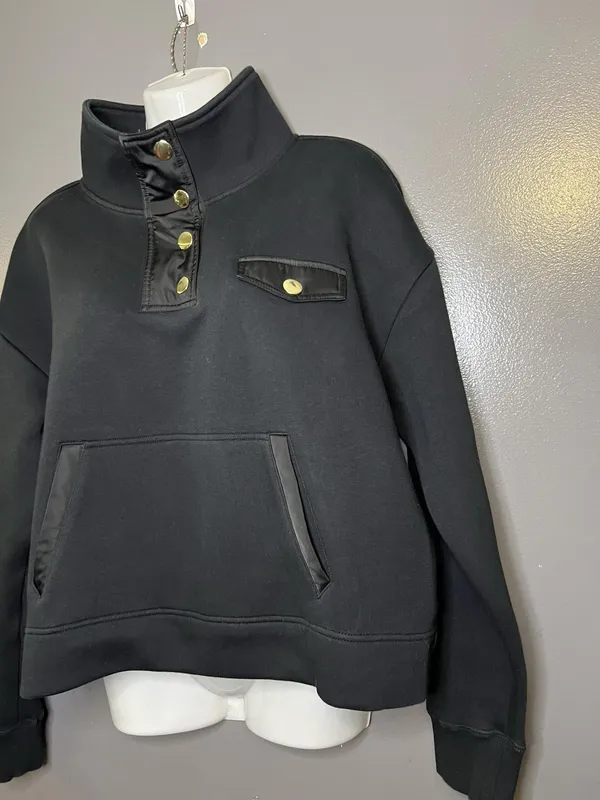 Tuckernuck Sport Sweatshirt Womens Large Black High Neck Button Fleece Pullover - Image 5