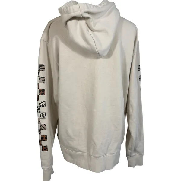 Vans Hoodie Womens Medium Cream Animal Print Checkerboard Fleece Pullover Casual - Image 4