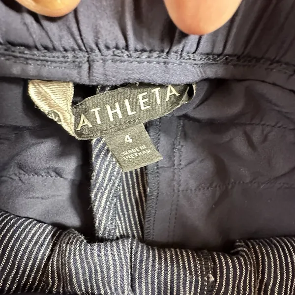 Athleta Pinstripe Wide Leg Pants Womens 4 Blue 100% Linen Coastal Drawstrings - Image 6