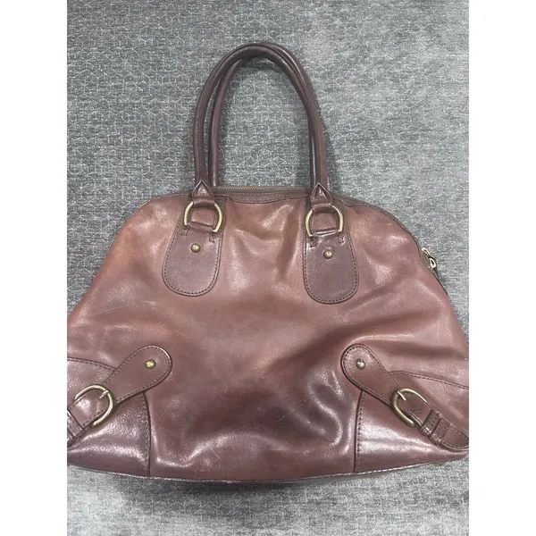 Banana Republic Brown Leather Bowling Satchel Bag Brass Buckles Y2K Slouchy - Image 2