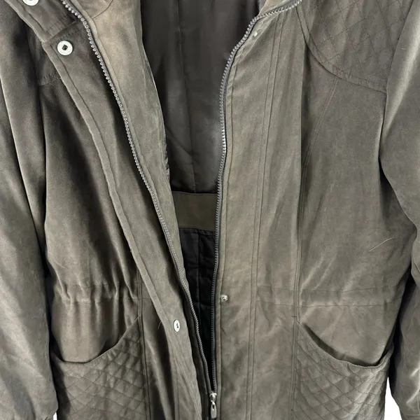 Croft‎ & Barrow Brown Full Zip Soft Faux Suede Mock Neck Jacket Pockets Size L - Image 5