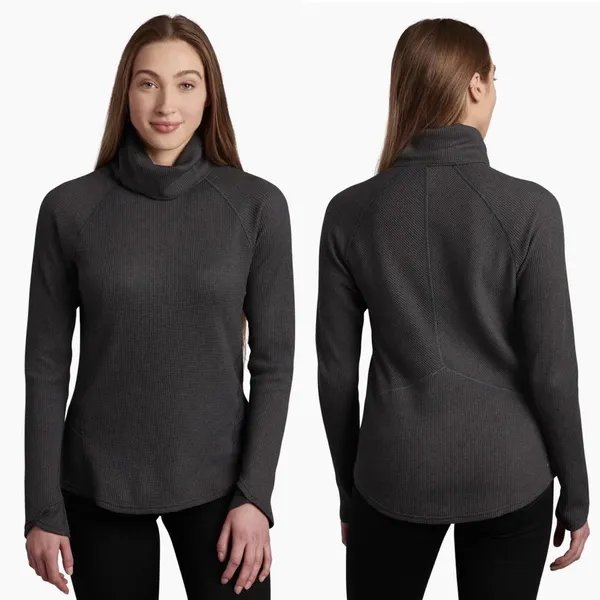 Kuhl Womens Grey Waffle Knit Cowl Neck Long Sleeve Petra turtleneck small - Image 2