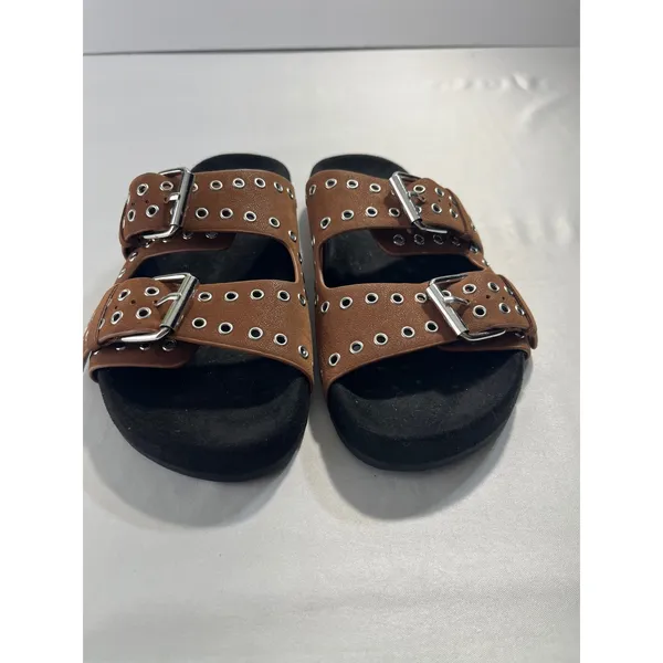 MIA‎ Brooklyn Grommet Buckle Double Strap Slide Sandals Women 6 Brown Edgy Punk - Image 2