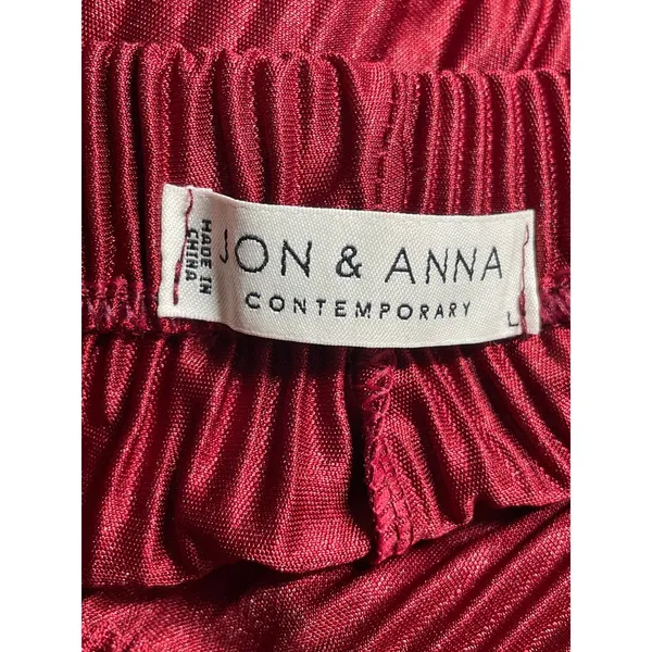Jon & Anna Women's Red Pleated Plisse High Rise Tie Wide Leg Trousers Pants Sz L - Image 5
