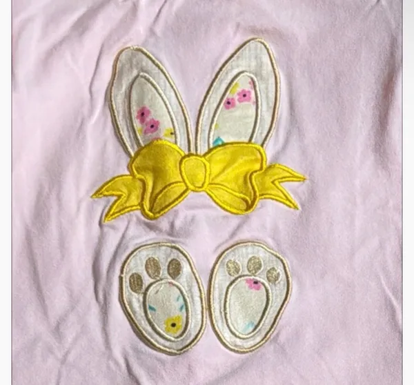 Marie Nicole Clothing Pink and Yellow Embroidered Floral Bunny Ruffle Top and Be - Image 2