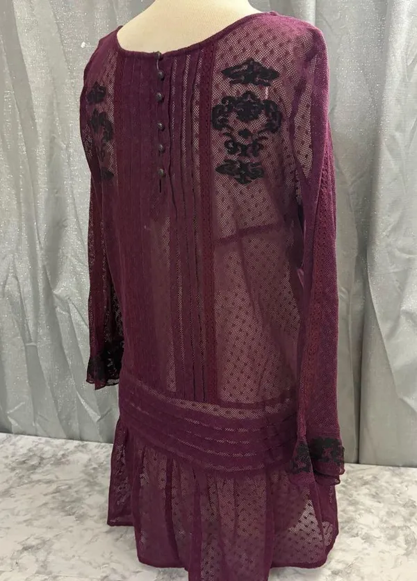 Free People maroon and Black enroidered sheer Jocelyn tunic top - Image 5