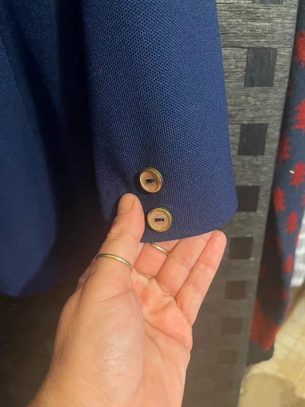 Vintage Queen Casuals 1970s Blazer Women’s Navy Blue Gold Accent Statement Piece - Image 13
