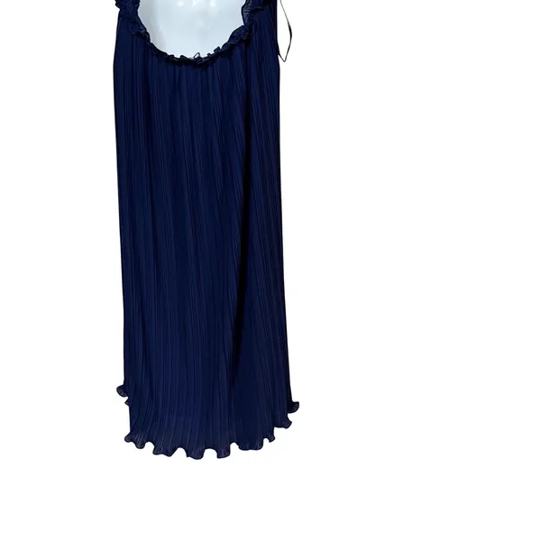 Lulus Navy Blue Pleated Halter Open Back Midi Dress XL Ruffle Trim Wedding Guest - Image 6