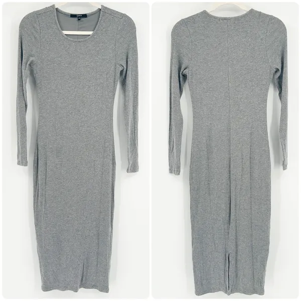Quince Womens Soft Tencel Rib Knit Long Sleeve Midi‎ Lounge Dress Size XS Gray - Image 3