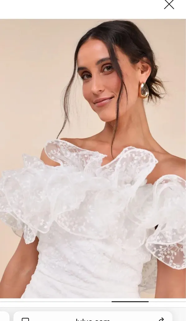 Lulus Angelic Trend White Embroidered Ruffled One-shoulder Mini Dress - Image 4