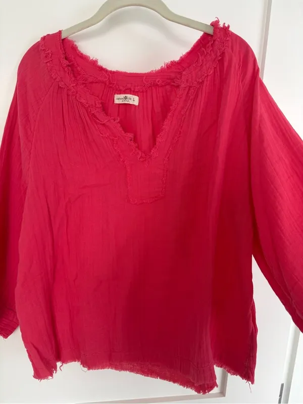 Natural Life pink cotton gauze peasant boho blouse 3/4 sleeve size L - Image 4