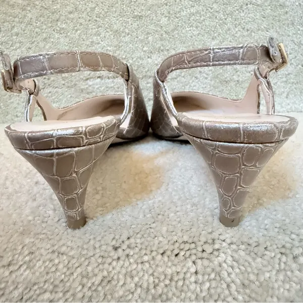 Cole Haan Julianna Low Sling Beige Crock Print‎ Career Slingback Heels size 7.5 - Image 5