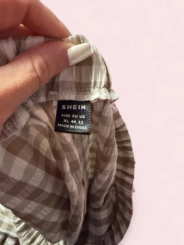 SHEIN Olive Green and White Gingham Wide Leg Pants - Image 3