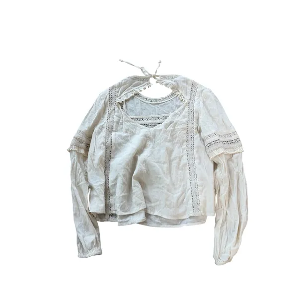 American‎ Eagle Womens Ivory Boho Lace Crochet Ruffle Peasant Blouse Top Small - Image 2
