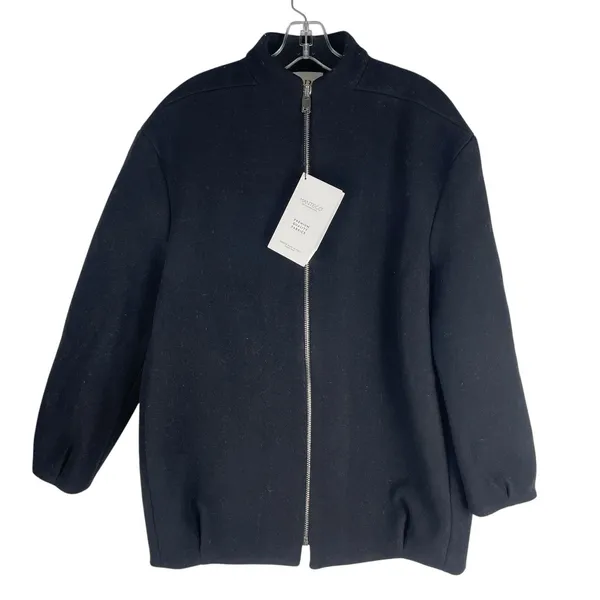 Zara Monteco Wool Front Zip Oversized Bomber Jacket Black Size XS - Image 4