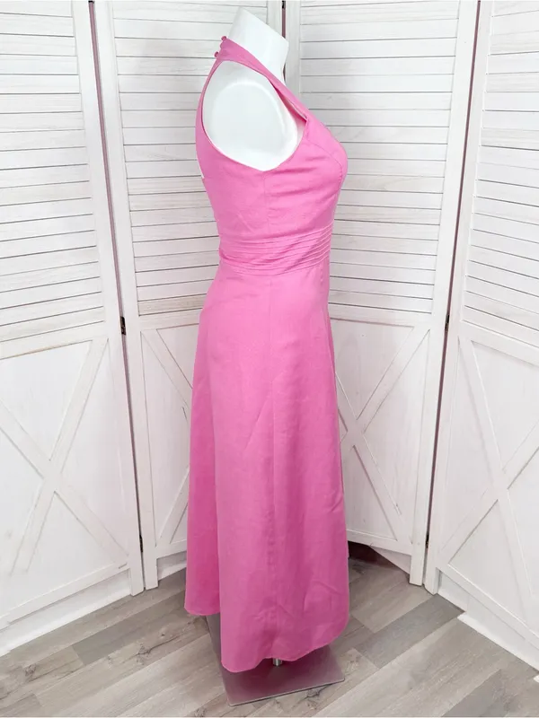 Jessica Howard Linen Blend Pleat Waist‎ Open Back Halter Maxi Dress Pink 14 - Image 3