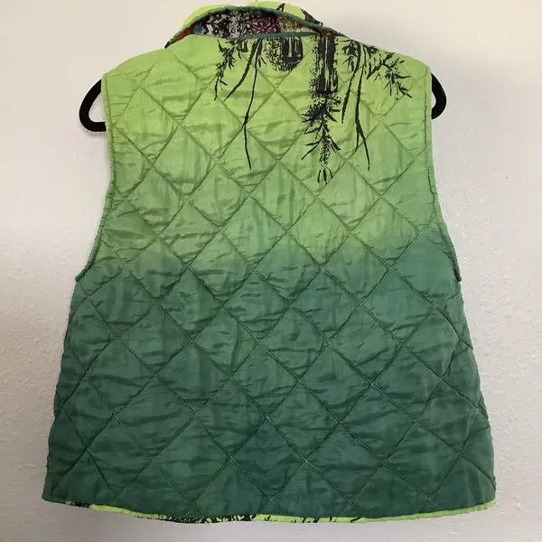 Reversible Green Multicolor Colorful‎ Patchwork Quilted Artsy Goblincore Vest L - Image 2