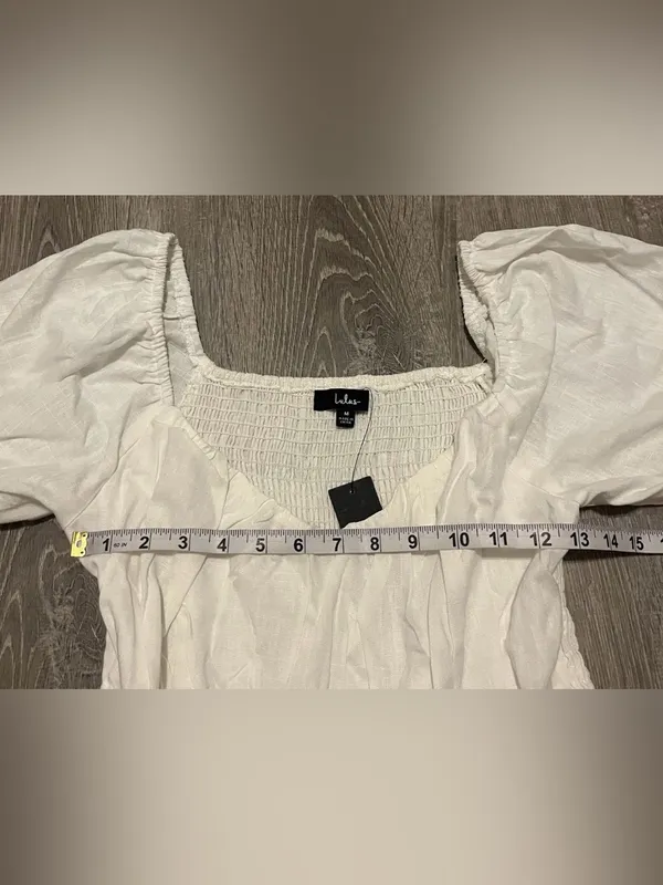 Lulus White Linen Blend Puff Sleeve Mini Dress Womens Size M NWT - Image 4