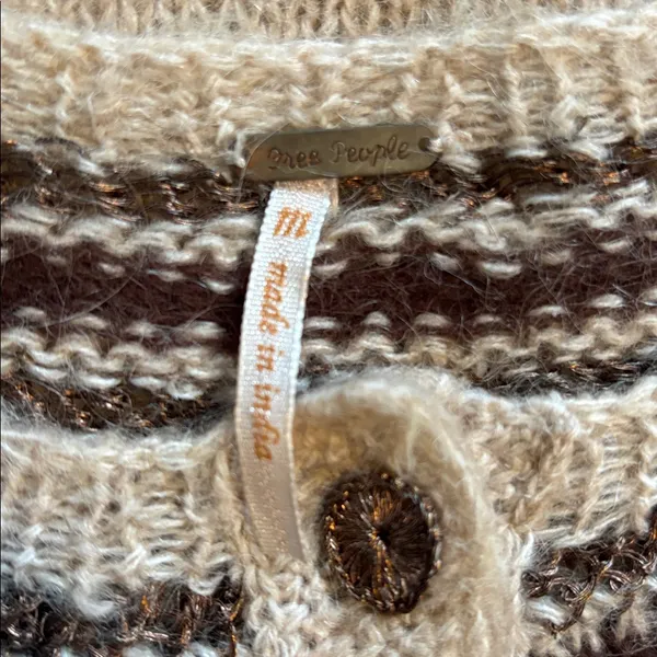 Free People Beige and Brown Cardigan Size Medium - Image 3